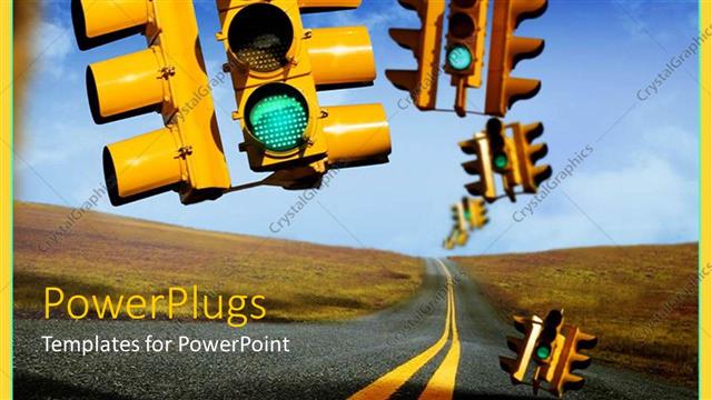  Presentation with green lights - A lot of traffic signals on top of the road