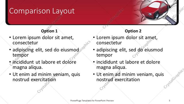 Comparison presentation slide layout