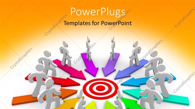  Presentation with arrows - Lots of 3D characters standing on multi colored arrows