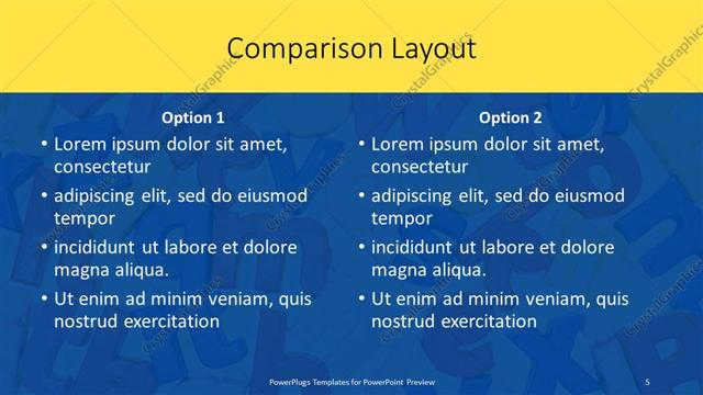 Comparison presentation slide layout