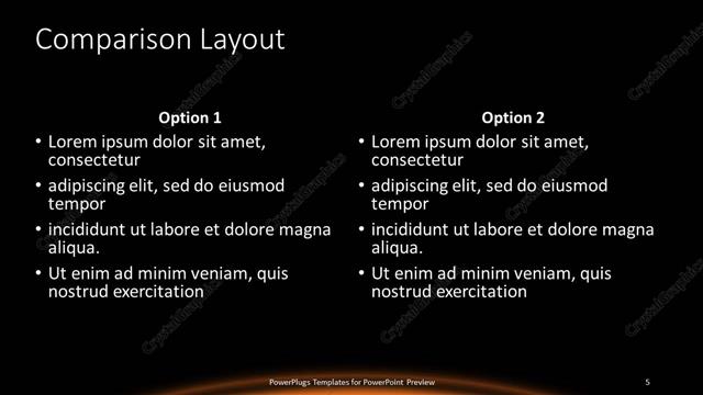 Comparison presentation slide layout
