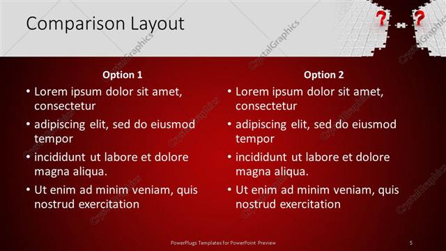 Comparison presentation slide layout