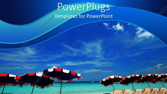  Presentation with chairs - Lots of beach chairs with umbrellas on a blue beach