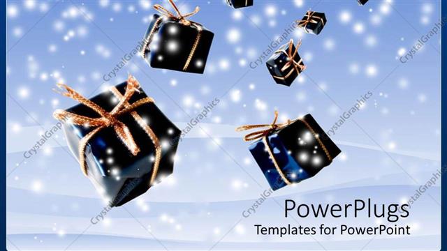  Presentation with falling snow - Lots of blue Christmas gifts falling from heaven with snow