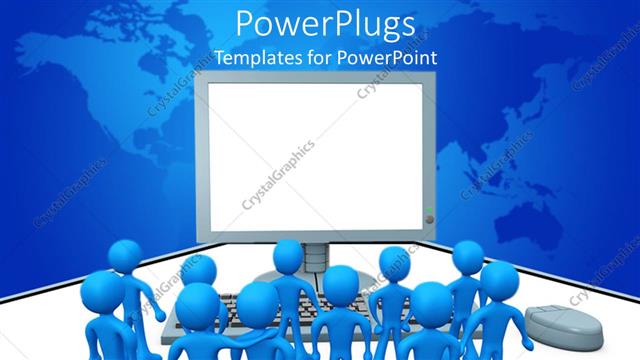 Preview This Beautiful Template for PowerPoint & Google Slides lots of blue colored 3D characters facing a large computer