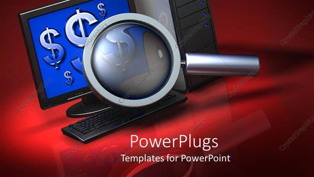  Presentation with money online - Lots of blue dollar signs in a?computer with a magnifying glass