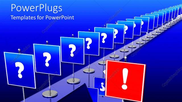  Presentation with decision - Lots of blue and red stands with a question mark sign