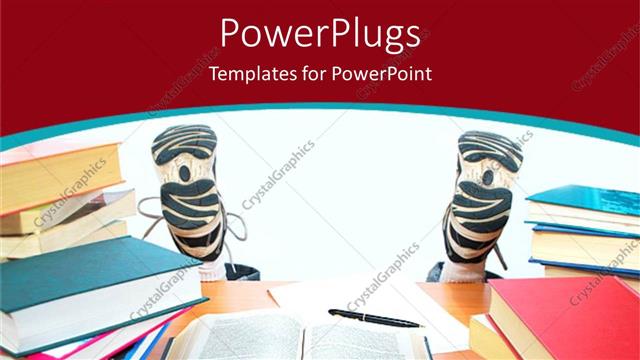  Presentation with pair - Lots of books on a table with a pair of legs