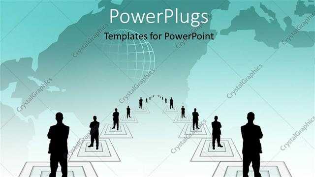  Presentation with lines - Lots of business men standing on white cubes in straight lines