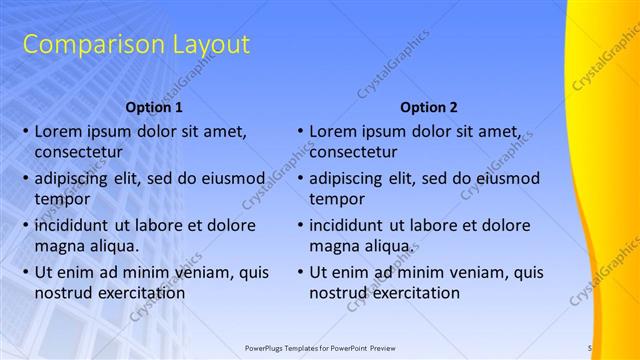 Comparison presentation slide layout