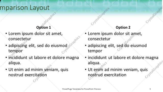 Comparison presentation slide layout