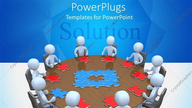  Presentation with round table - Lots of characters sitting on a round table with puzzle pieces