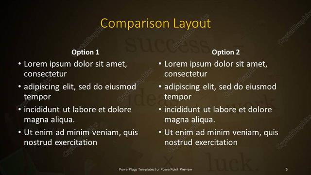 Comparison presentation slide layout