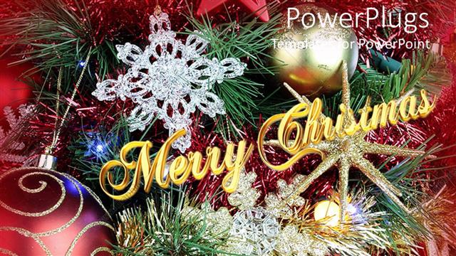  Presentation with merry christmas - Lots of Christmas decorations and ornaments with a text that spells out 