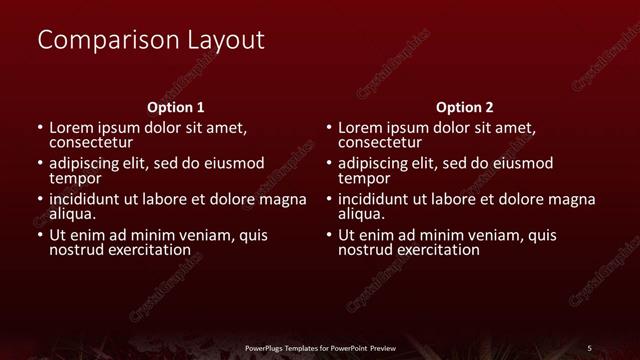 Comparison presentation slide layout