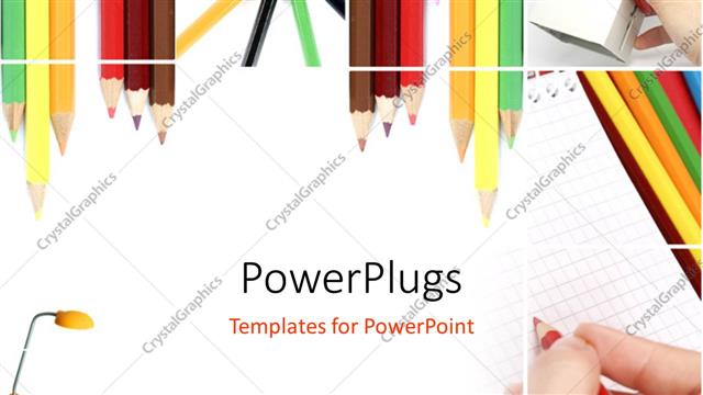  Presentation with color pencils - Lots of color pencils in different arrangements on a white surface