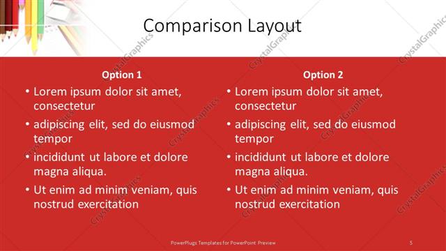 Comparison presentation slide layout