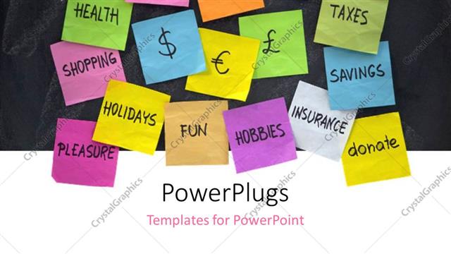  Presentation with finance - Lots of colored sticky notes with different financial text