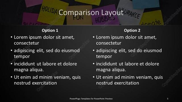 Comparison presentation slide layout