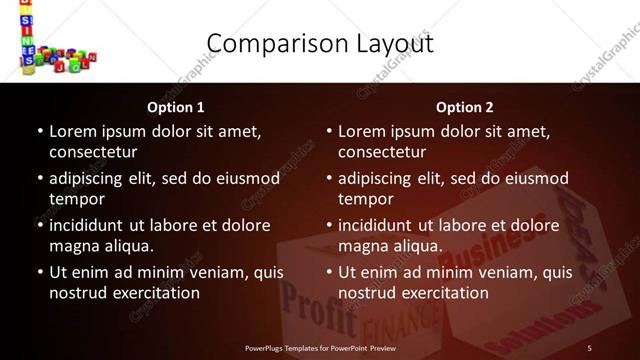 Comparison presentation slide layout