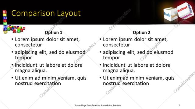 Comparison presentation slide layout