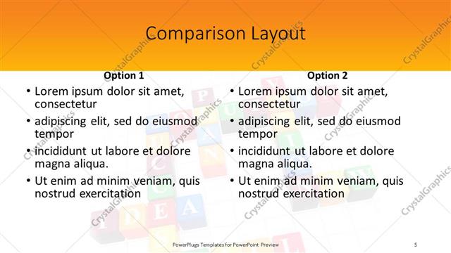 Comparison presentation slide layout