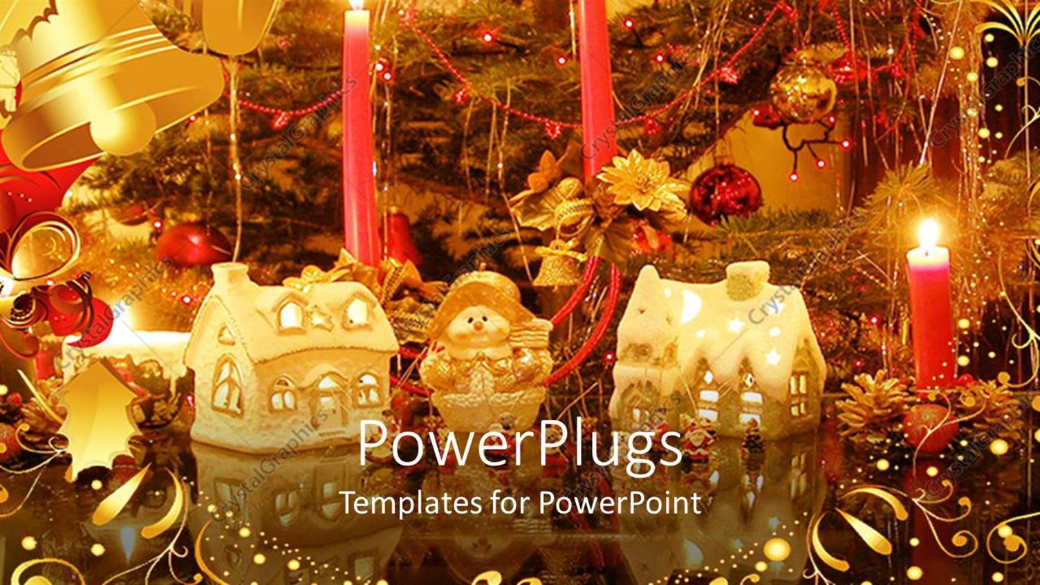 Featuring Lots of Colorful Shinning Gold and Red Christmas Ornaments