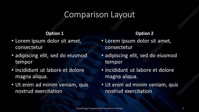 Comparison presentation slide layout