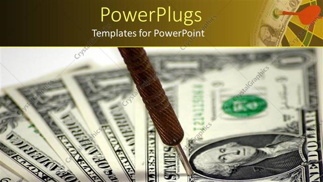  Presentation with target - Lots of dollar bills on a white surface with a dart