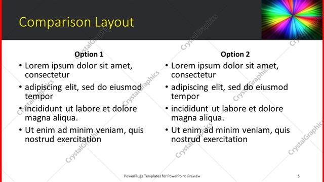 Comparison presentation slide layout