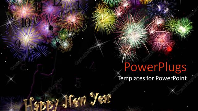  Presentation with happy new year - Lots of fire works with happy new year text