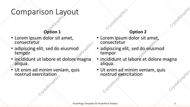 Comparison presentation slide layout