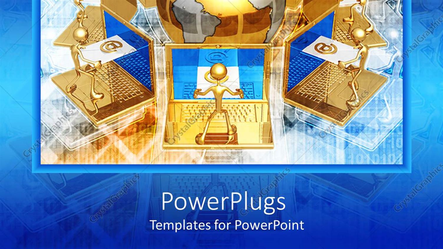 Featuring Lots of Gold Characters Standing on Laptops Around an Earth Globe