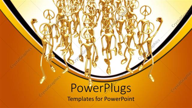  Presentation with walking together - Lots of gold colored 3D human characters walking together