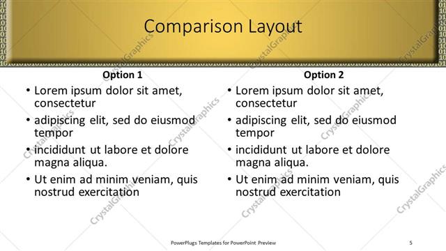 Comparison presentation slide layout