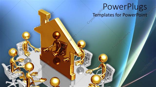  Presentation with round table - Lots of gold colored characters sitting on a round table