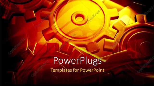  Presentation with gears gold - Lots of gold colored industrial gears working together simultaneously