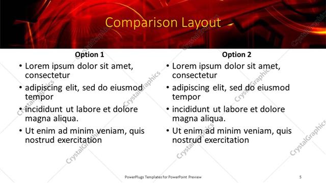 Comparison presentation slide layout