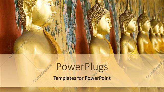  Presentation with religion - Lots of gold colored statues of Buddha lined up