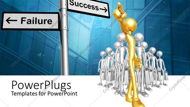  Presentation with gold silver - Lots of gold and silver human figures following a Success/Failure sign post