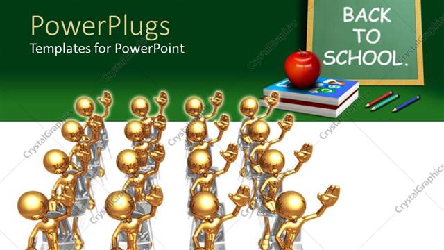  Presentation with back school - Lots of golden characters with a text that spells out the words 