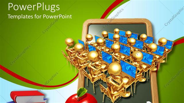  Presentation with golden apple - Lots of golden characters wit an apple and books