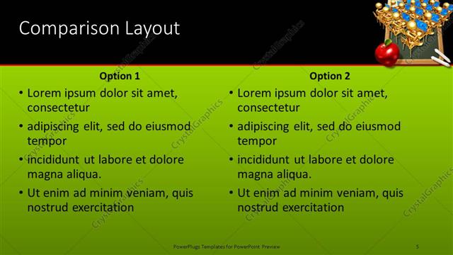 Comparison presentation slide layout
