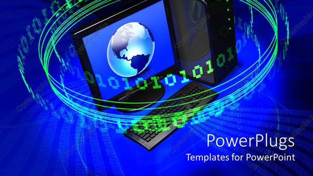  Presentation with spinning globe - Lots of green binary spinning round a globe in a computer?