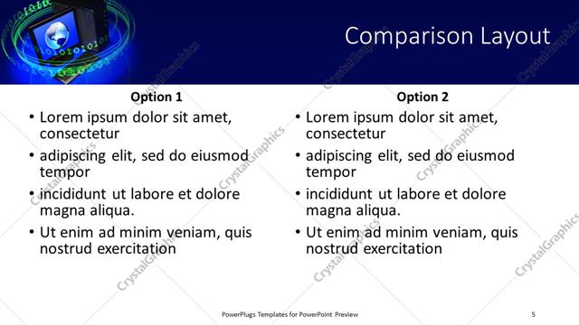 Comparison presentation slide layout