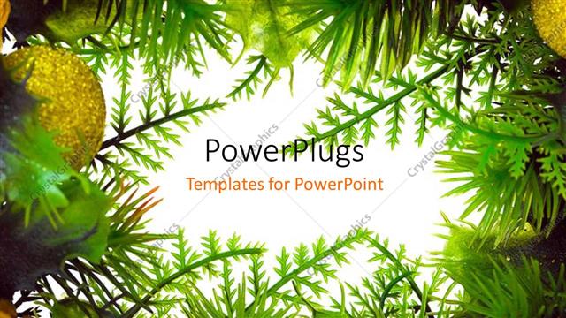  Presentation with golden - Lots of green colored wreath and golden Christmas ornaments