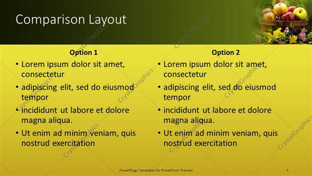 Comparison presentation slide layout