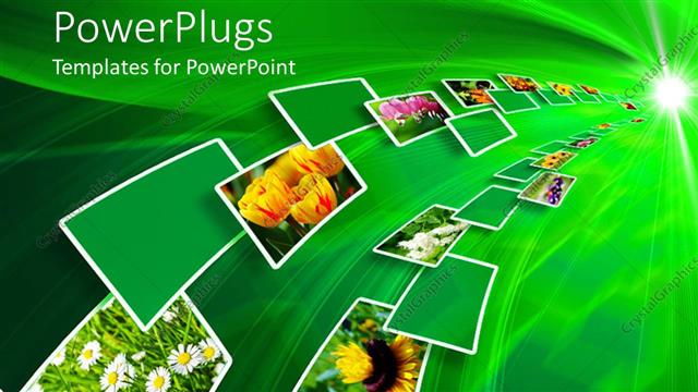  Presentation with green nature - Lots of green tiles with pictures of colorful flowers