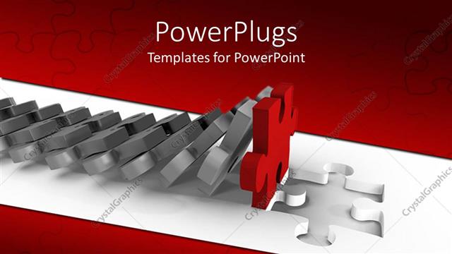  Presentation with red grey - Lots of grey colored puzzle pieces falling on a red one