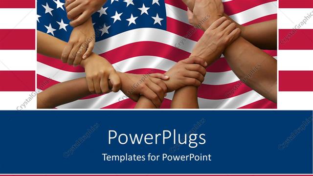  Presentation with american flag - Lots of hands holding each other over an American flag